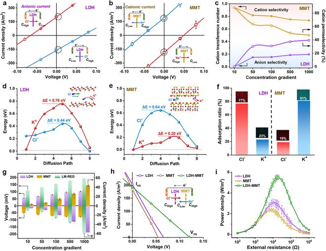 北京工业大学张倩倩教授：具有相反离子选择性的二维黏土纳流体对构建盐差电池十大买球平台：(图2)