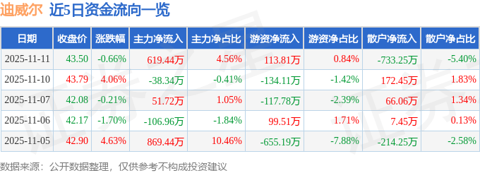 股票行情快报：迪威尔（688377）11月11日主力资金净买入61944万元(图1)